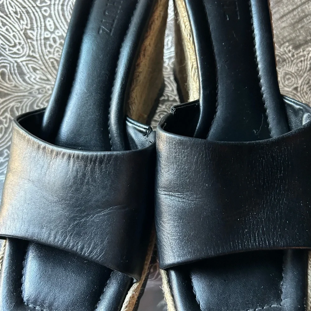 SCHUTZ Black and Tan Wedge Sandals